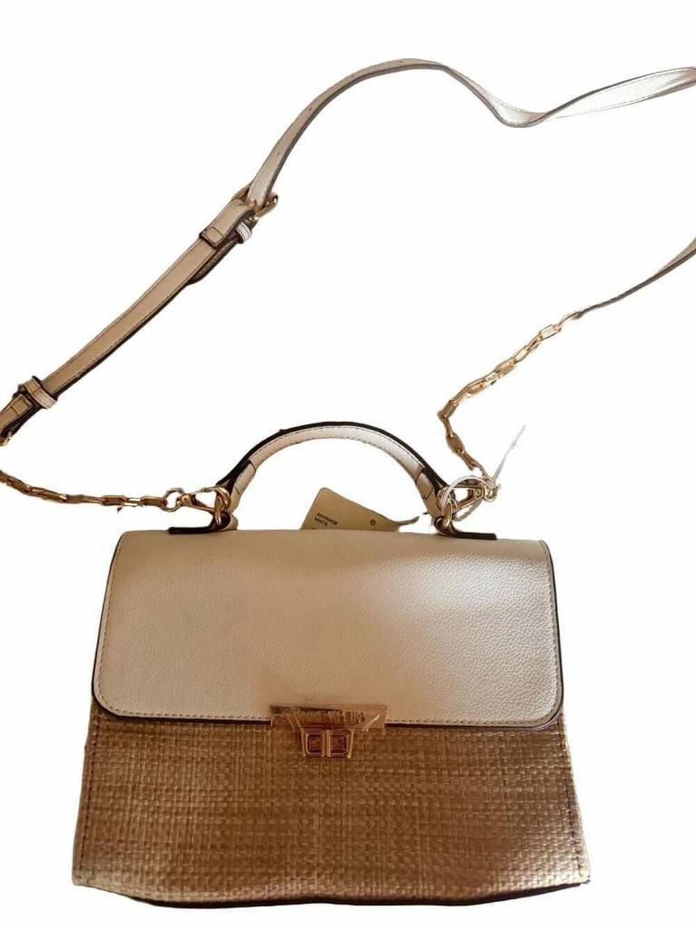 Anne Klein Top Handle Convertible Shoulder Bag White Straw